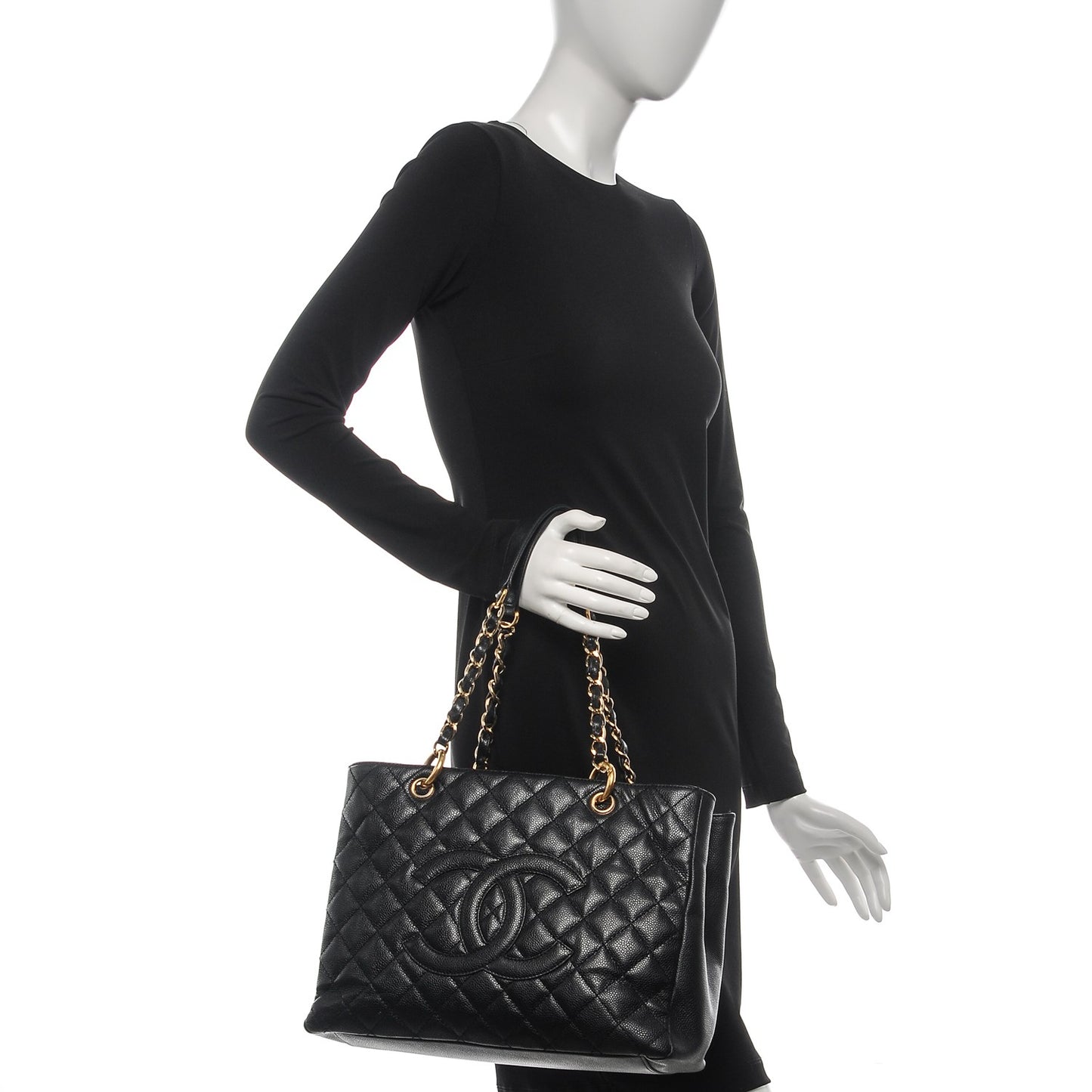 Caviar Quilted Grand Shopping Tote GST Black