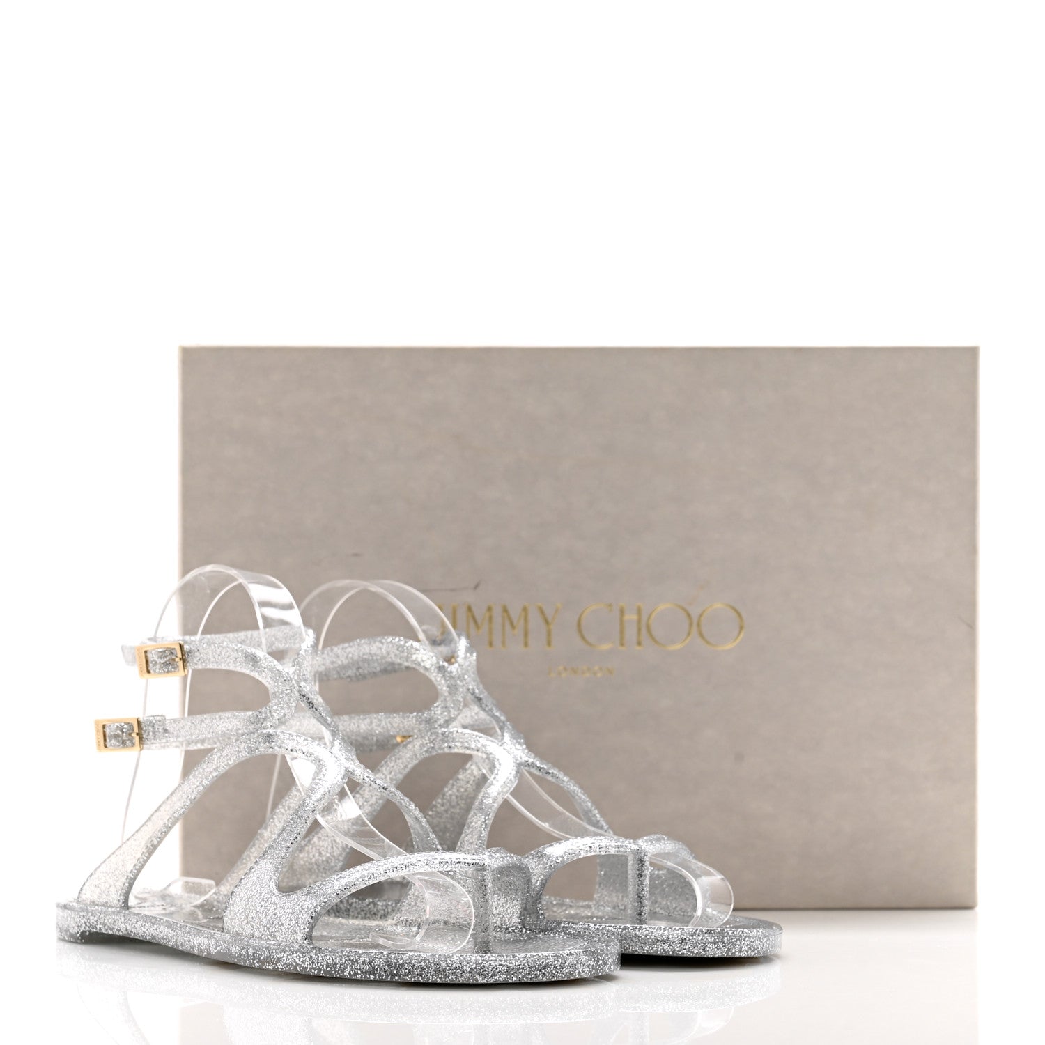Jimmy Choo Glitter Rubber Lance Jelly Sandals 36 Silver 7 of 7