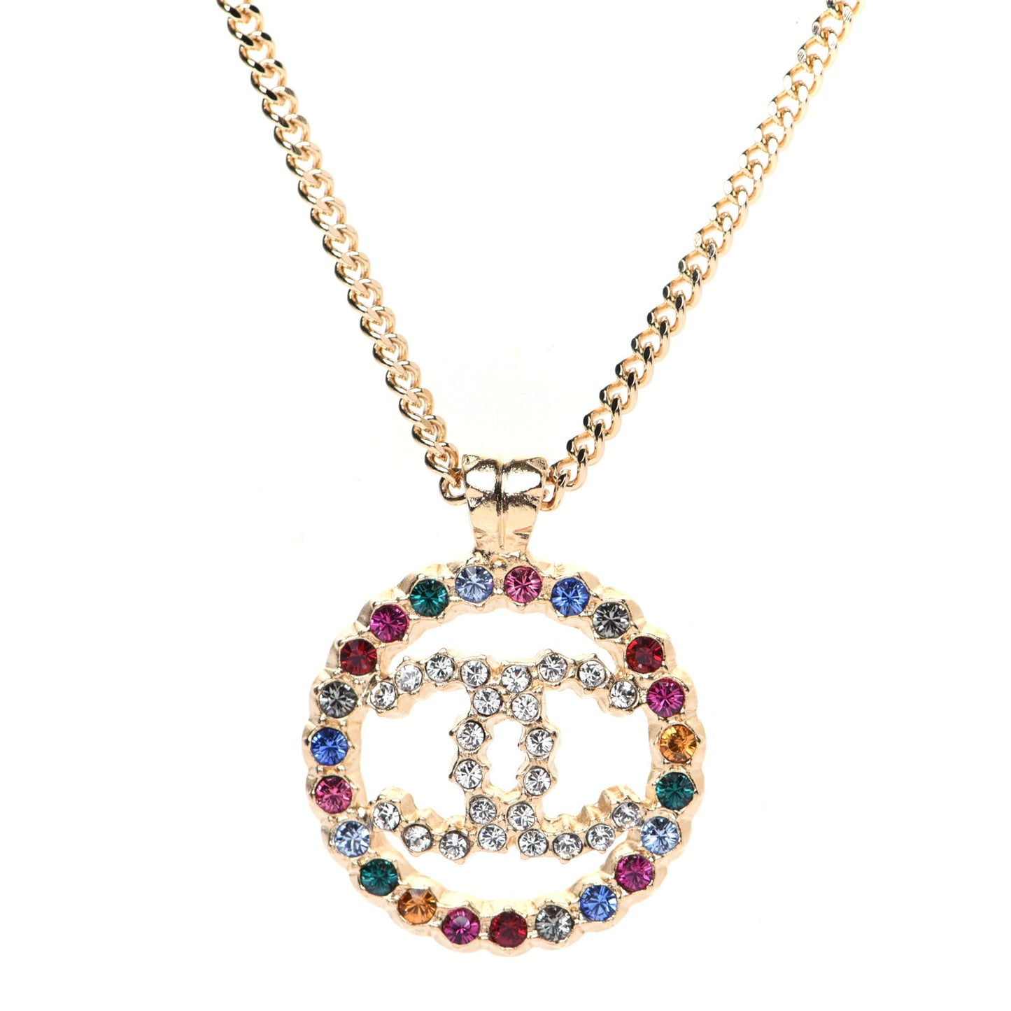 Crystal Over The Rainbow CC Pendant Necklace Gold Multicolor