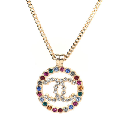 Chanel Crystal Over The Rainbow CC Pendant Necklace Gold Multicolor 6 of 9