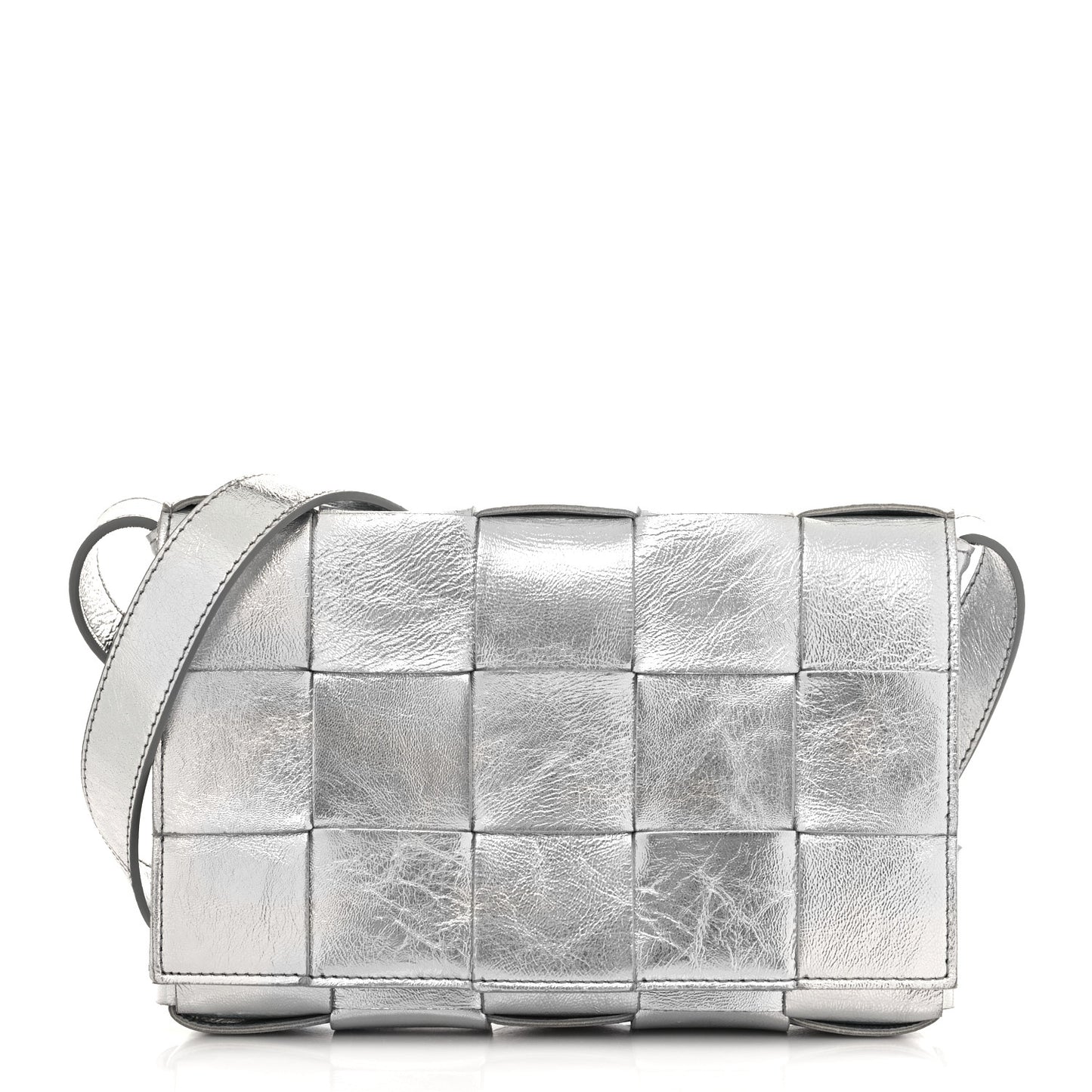 Metallic Lambskin Maxi Intrecciato Cassette Crossbody Bag Silver