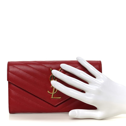 Saint Laurent Grain De Poudre Matelasse Chevron Monogram Flap Wallet Red 2 of 7