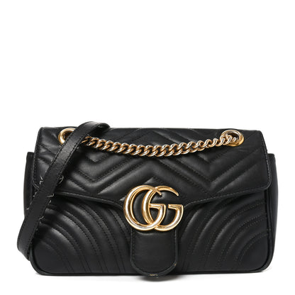 Gucci Calfskin Matelasse Small GG Marmont Shoulder Bag Black 1 of 10