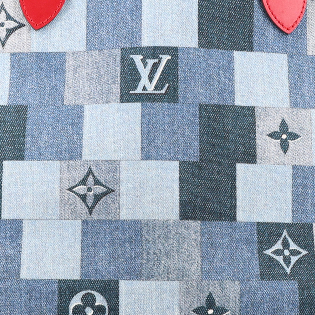Denim Damier Monogram Patchwork Neverfull Blue Rouge