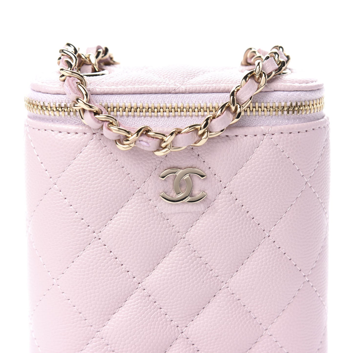 Caviar Quilted Small Vertical Coco Beauty Vanity Case With Chain Light Pink