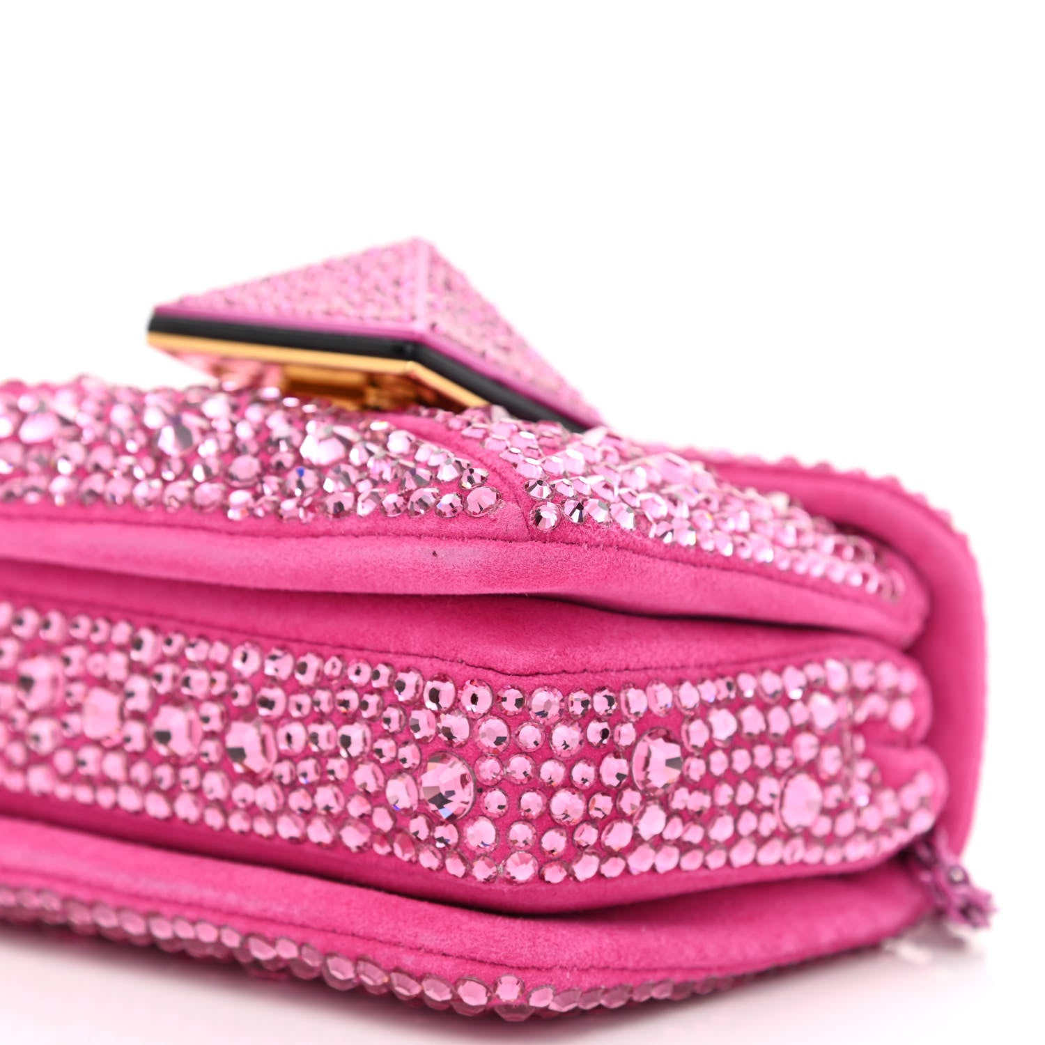 Valentino Garavani Crystal Suede Embellished Micro One Stud Chain Bag Pink PP 9 of 9