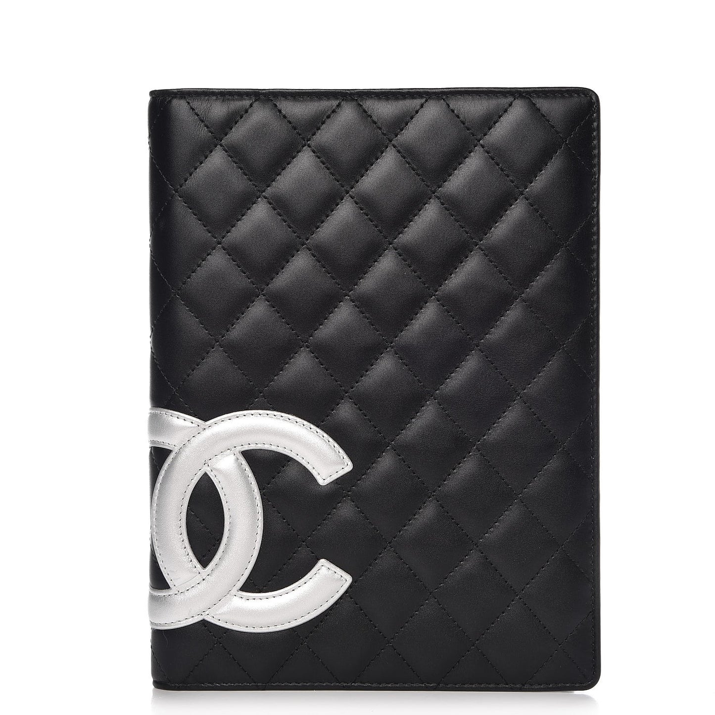 Calfskin Quilted Large Cambon Agenda Planner Black Silver