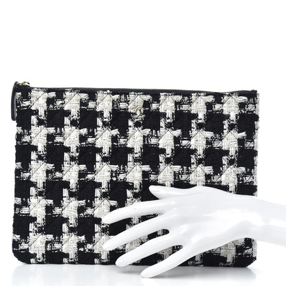 Chanel Tweed Quilted Medium Cosmetic Pouch Black Ecru White 2 of 8