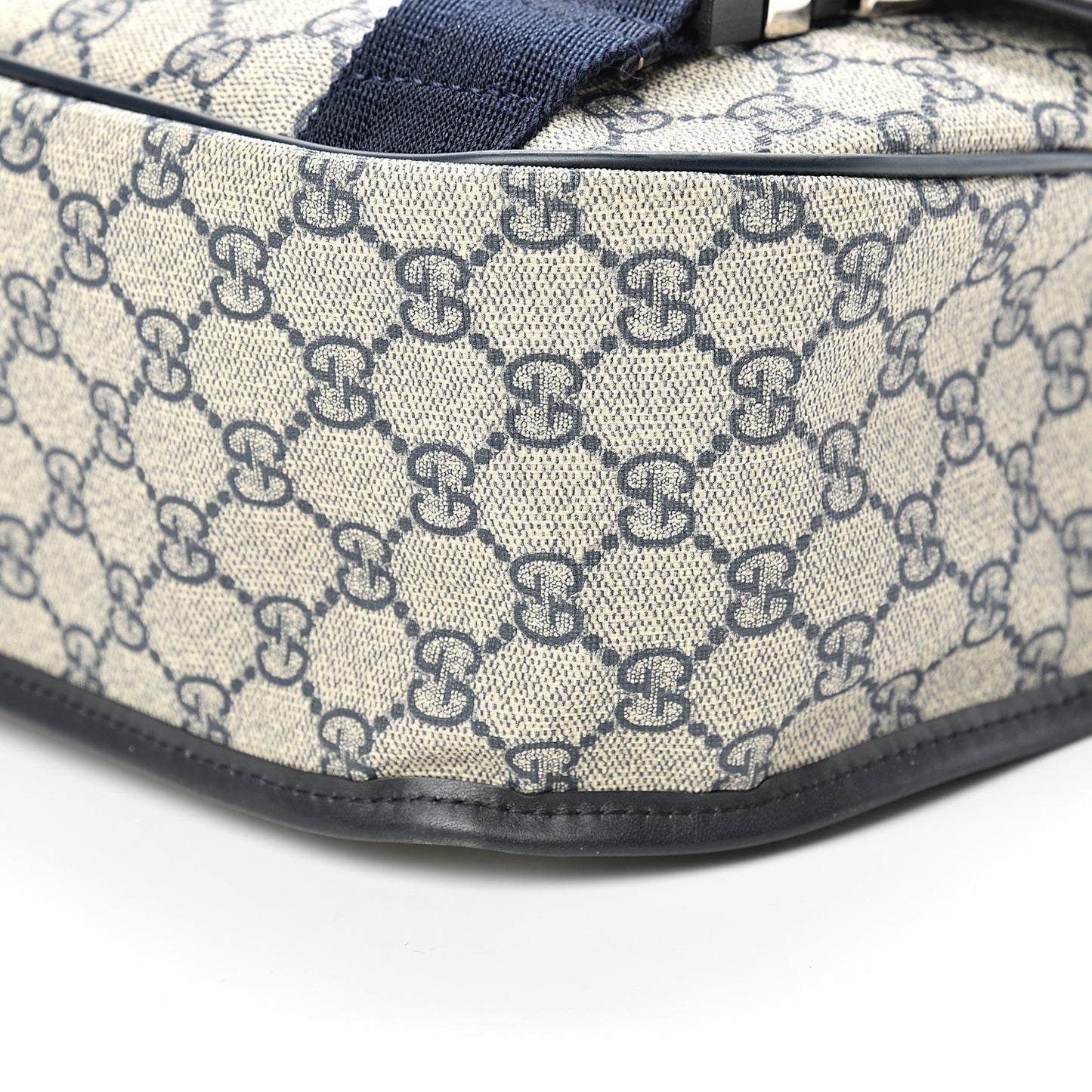GG Plus Monogram Medium Double Buckle Flap Messenger Bag Beige Navy