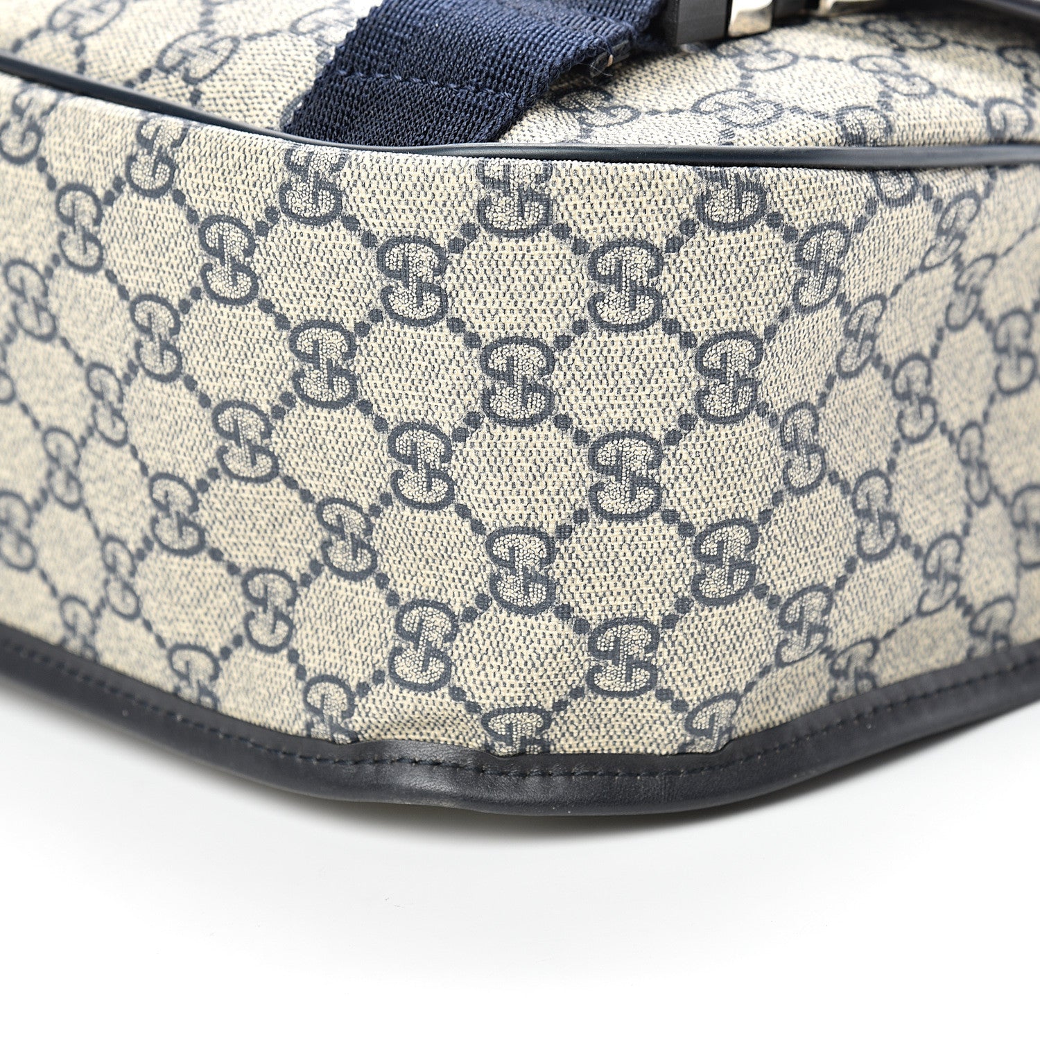 Gucci GG Plus Monogram Medium Double Buckle Flap Messenger Bag Beige Navy 9 of 9