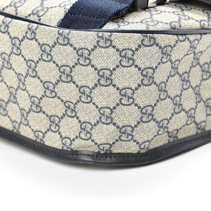 Gucci GG Plus Monogram Medium Double Buckle Flap Messenger Bag Beige Navy 9 of 9