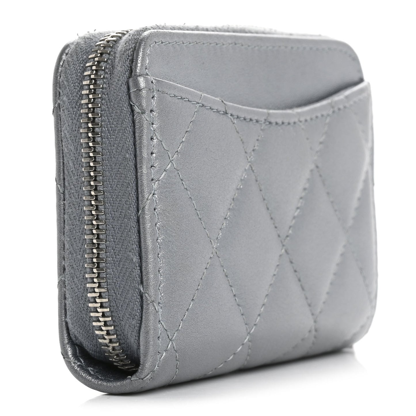 Iridescent Calfskin Quilted Zip Coin Purse Wallet Light Blue