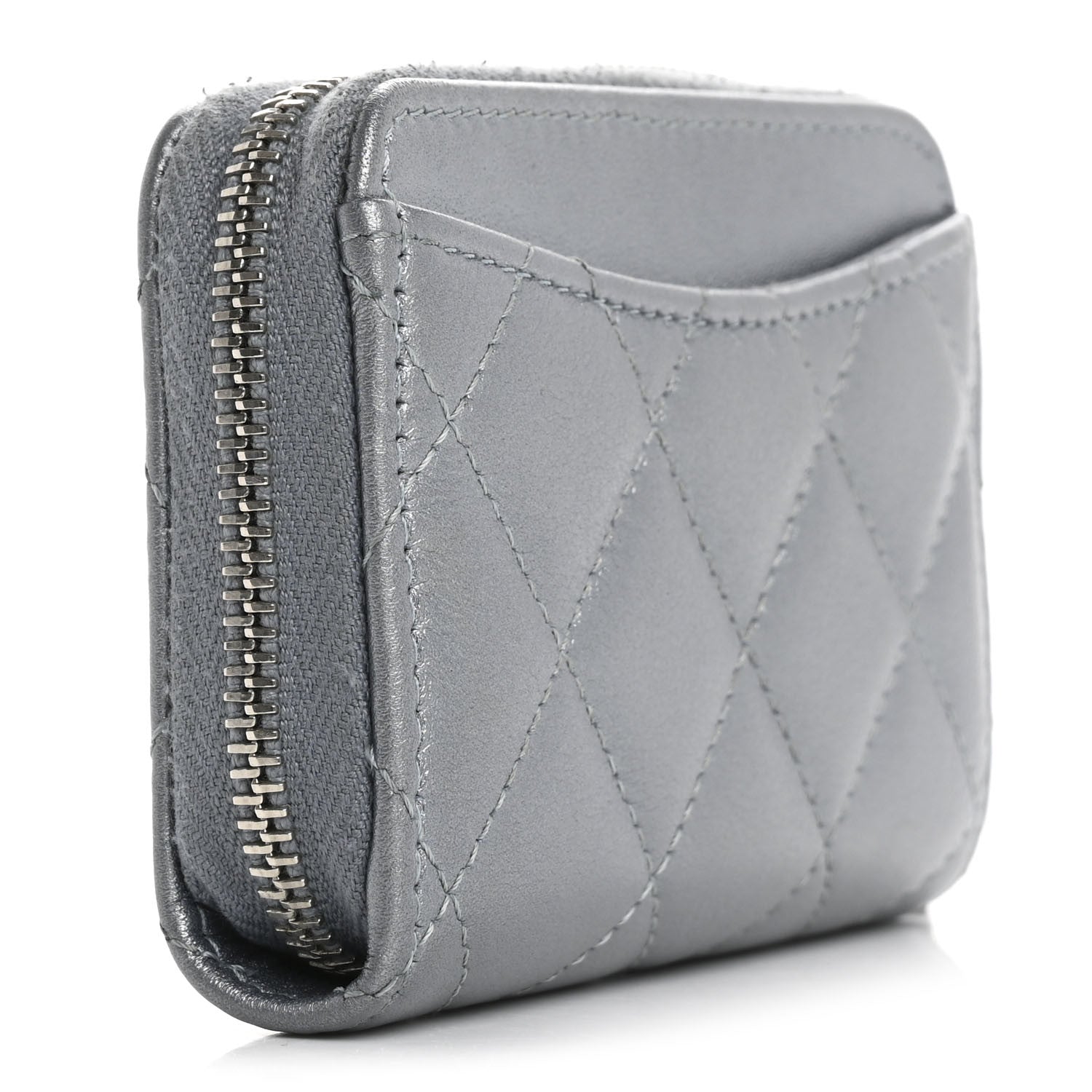 Chanel Iridescent Calfskin Quilted Zip Coin Purse Wallet Light Blue 3 of 11