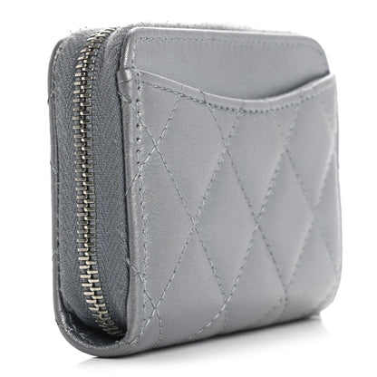 Chanel Iridescent Calfskin Quilted Zip Coin Purse Wallet Light Blue 3 of 11