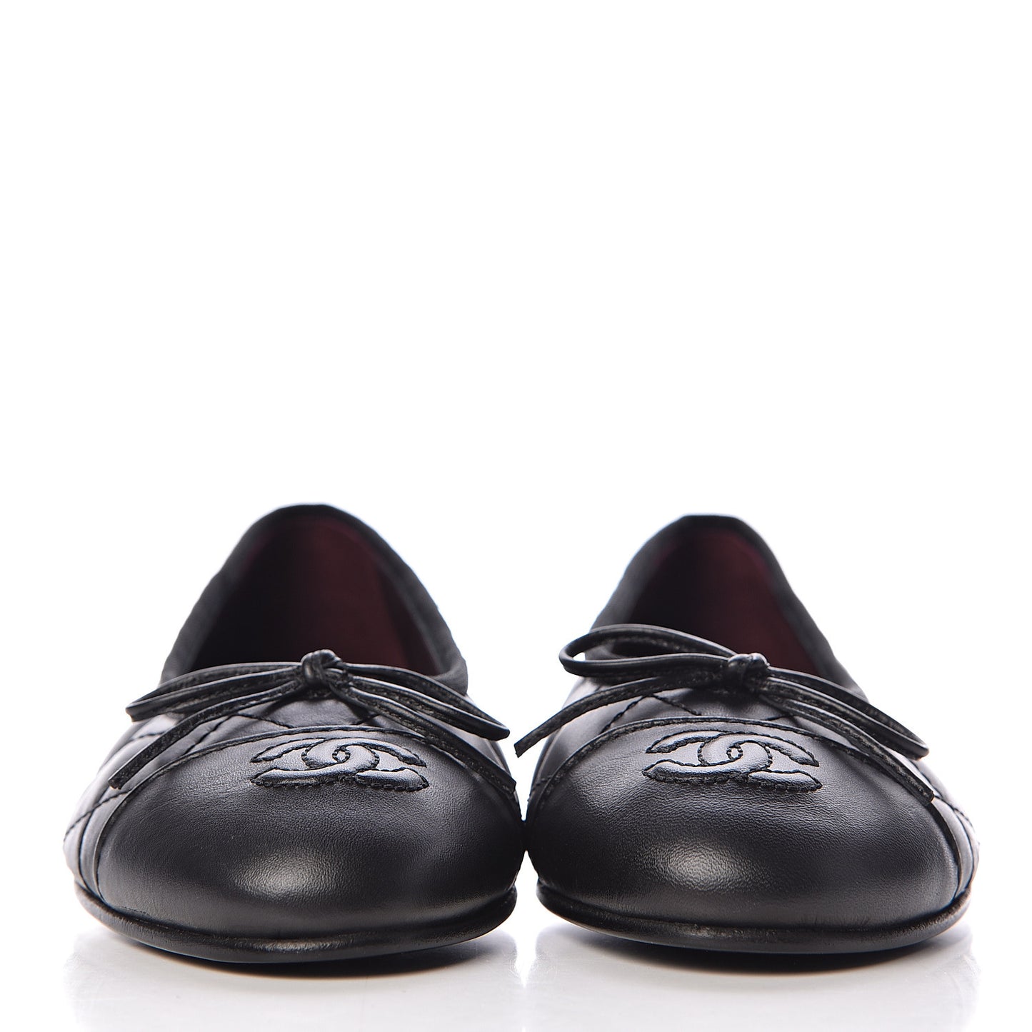 Aged Calfskin Quilted Cap Toe Ballerina Flats 35.5 Black