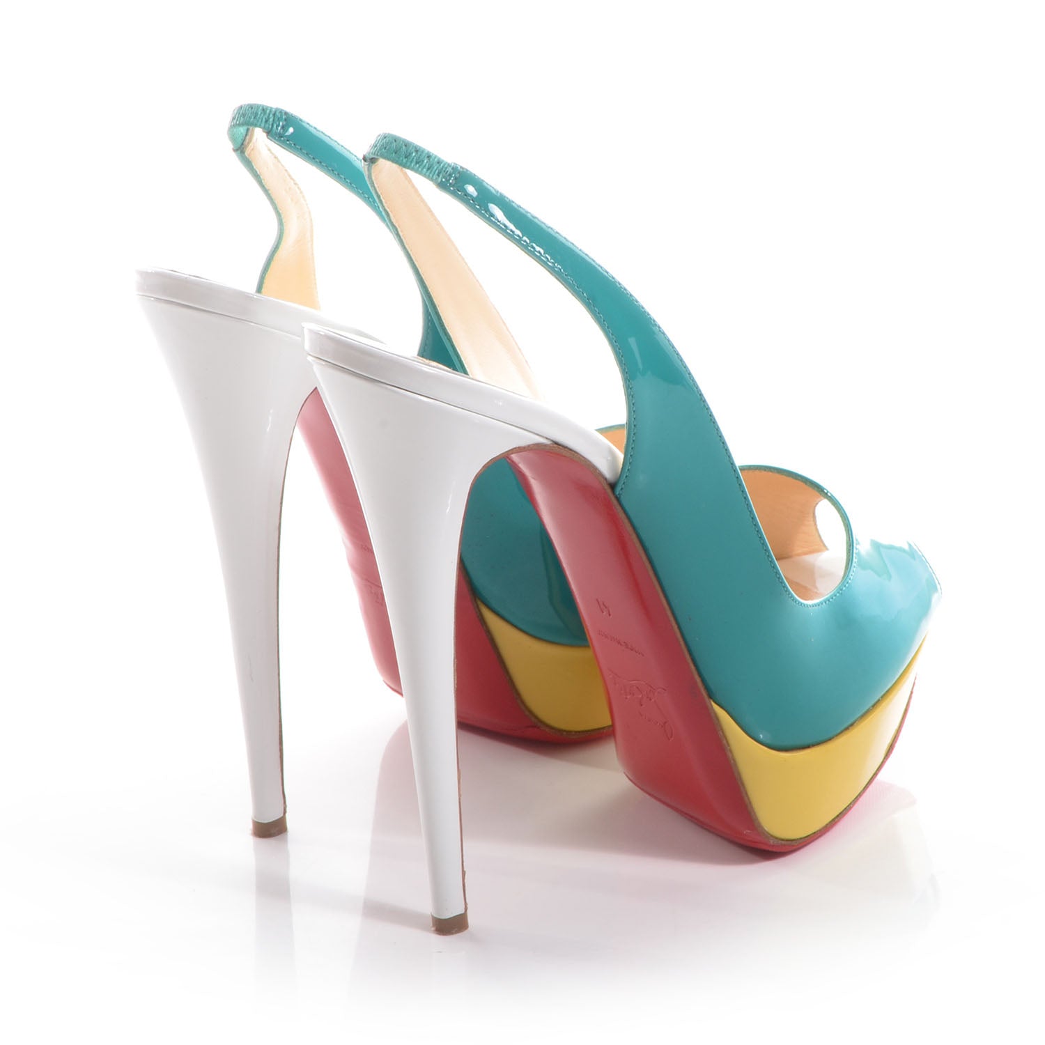 Christian Louboutin Patent Lady Peep Sling 150 Pumps 41 Caraibes Canari 4 of 7