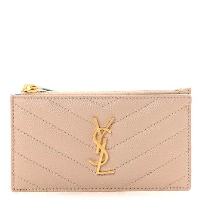 Saint Laurent Monogram Grain de Poudre 5 Fragments Zip Pouch Card Holder Dark Beige 1 of 7