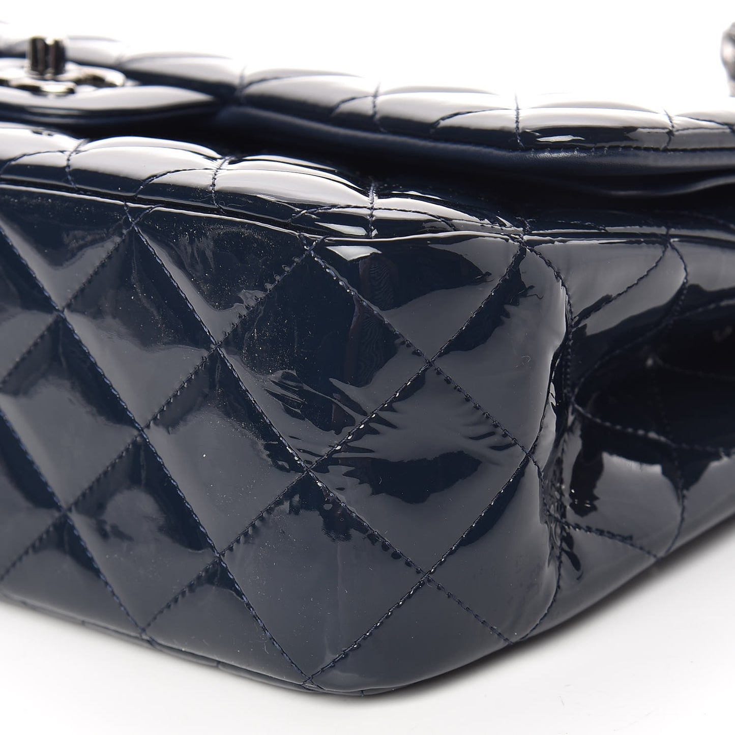 Patent Quilted Jumbo Double Flap Navy