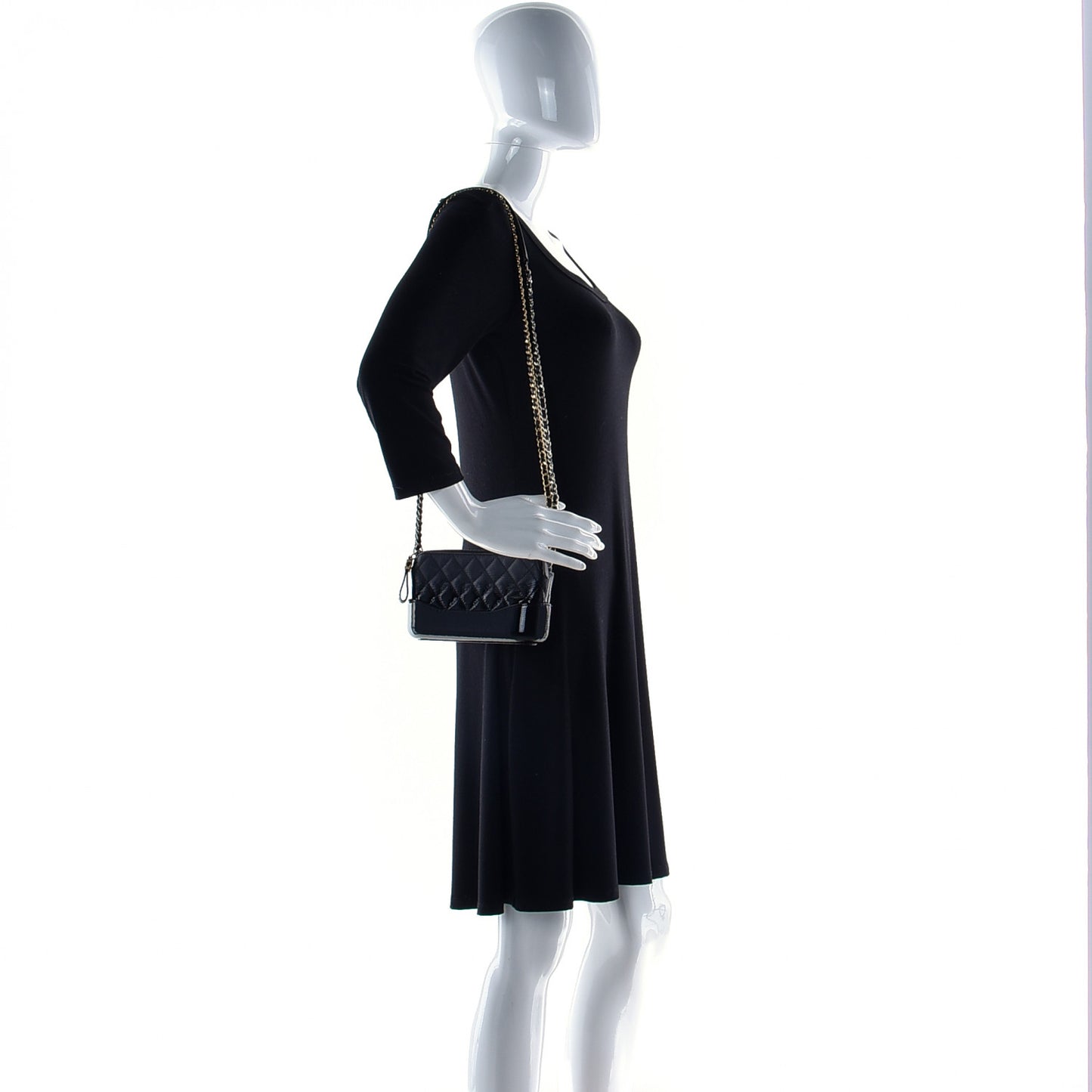 Patent Goatskin Quilted Small Gabrielle Clutch With Chain Black