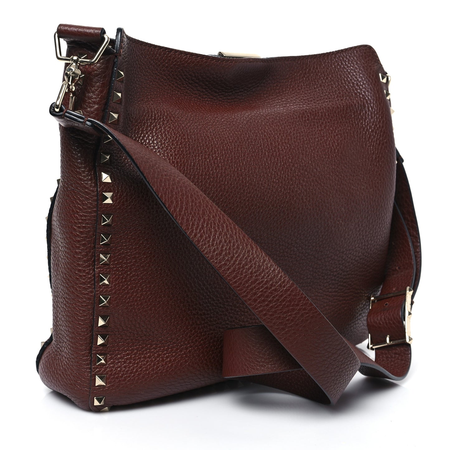 Pebbled Calfskin Large Rockstud Flip-Lock Messenger Bag Brown