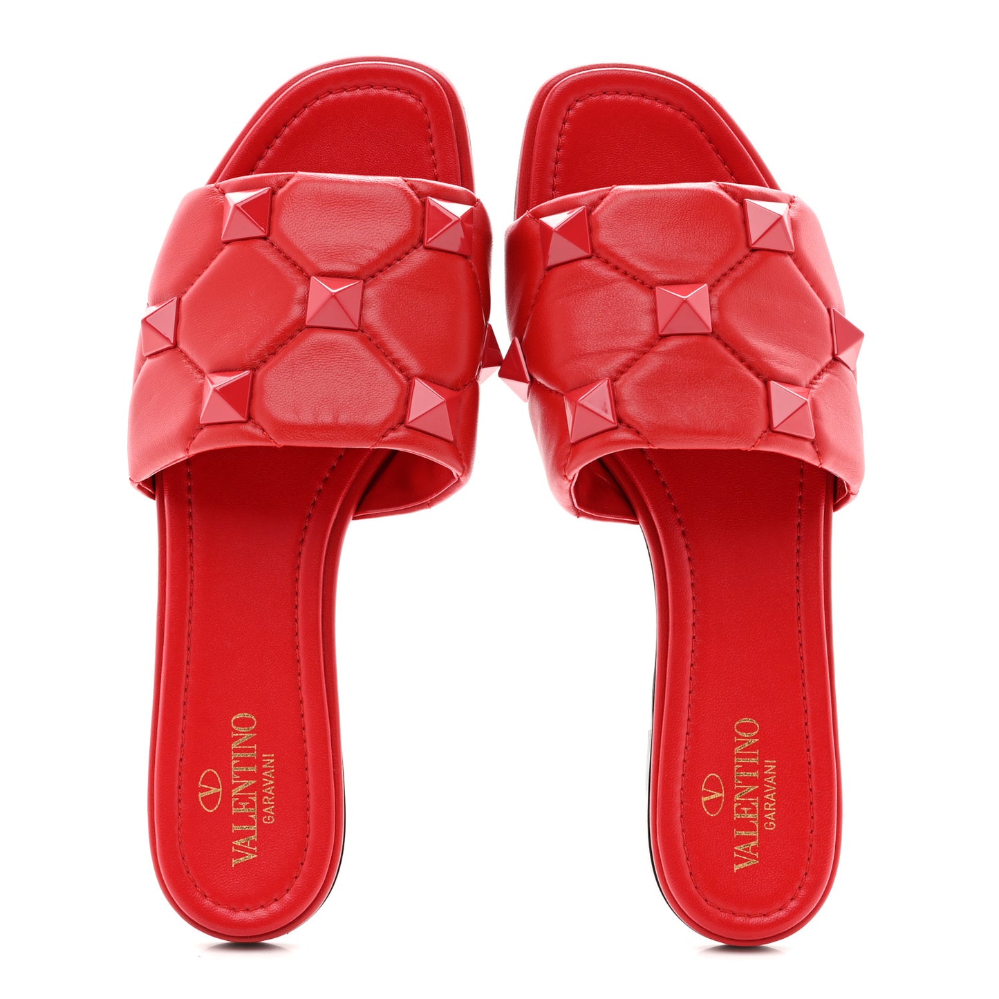 Nappa Monochrome Roman Stud Flat Slide Sandals 39.5 Rouge Pur