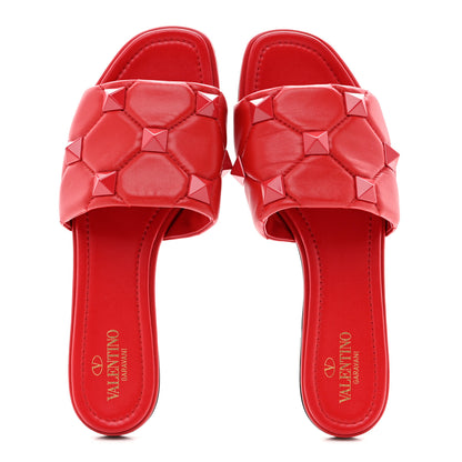 Valentino Garavani Nappa Monochrome Roman Stud Flat Slide Sandals 39.5 Rouge Pur 2 of 9
