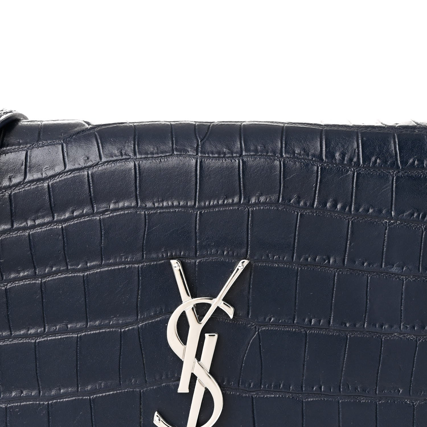 Saint Laurent Calfskin Crocodile Embossed Kate Monogram Tassel Chain Wallet Deep Marine 8 of 11