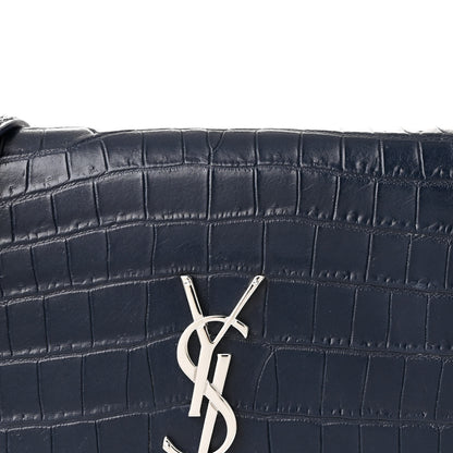 Saint Laurent Calfskin Crocodile Embossed Kate Monogram Tassel Chain Wallet Deep Marine 8 of 11