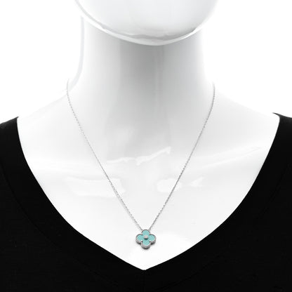 Van Cleef & Arpels 18K White Gold Diamond Celadon Green Sevres Porcelain Vintage Alhambra Pendant Necklace 2 of 6
