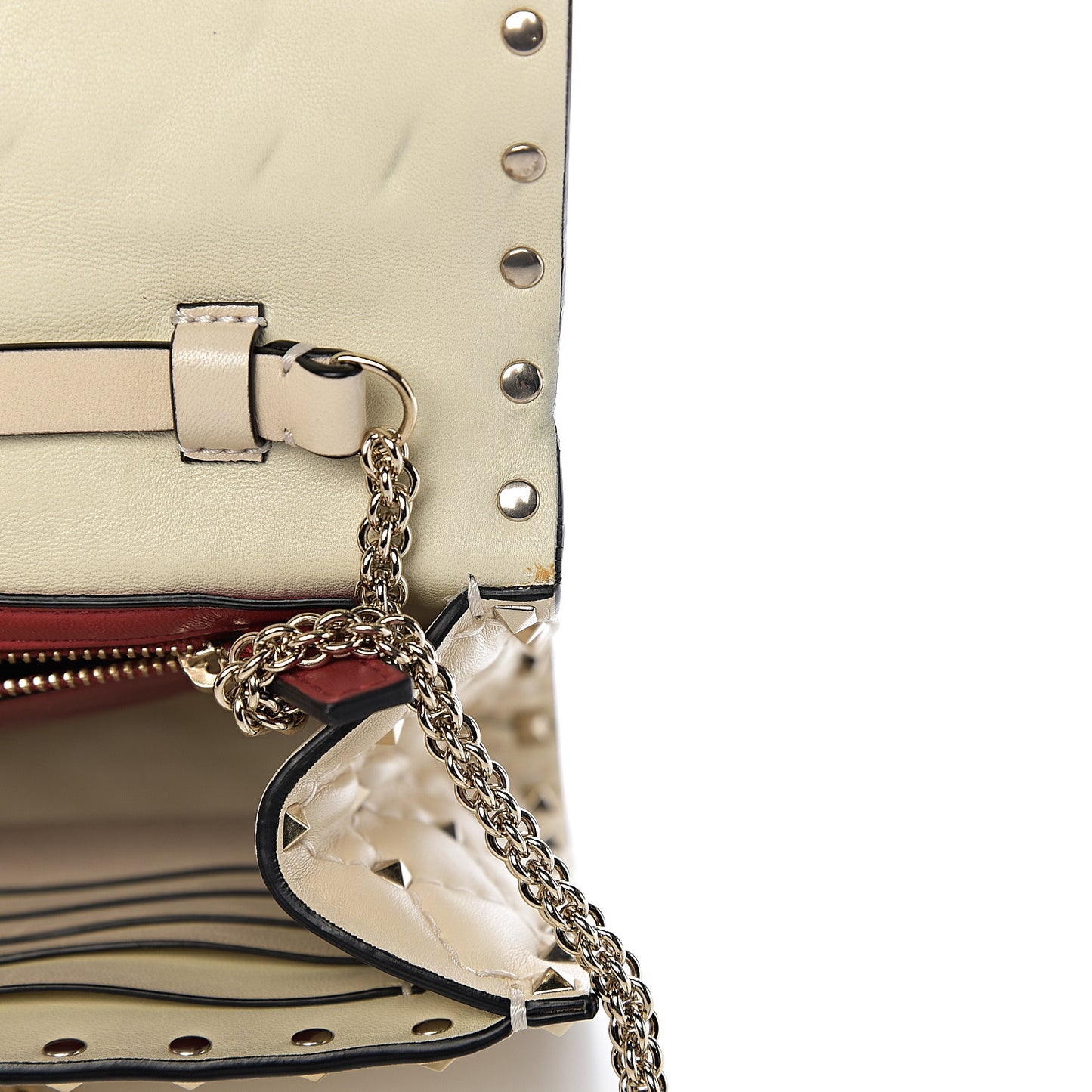 Nappa Rockstud Spike Wallet on Chain Light Ivory