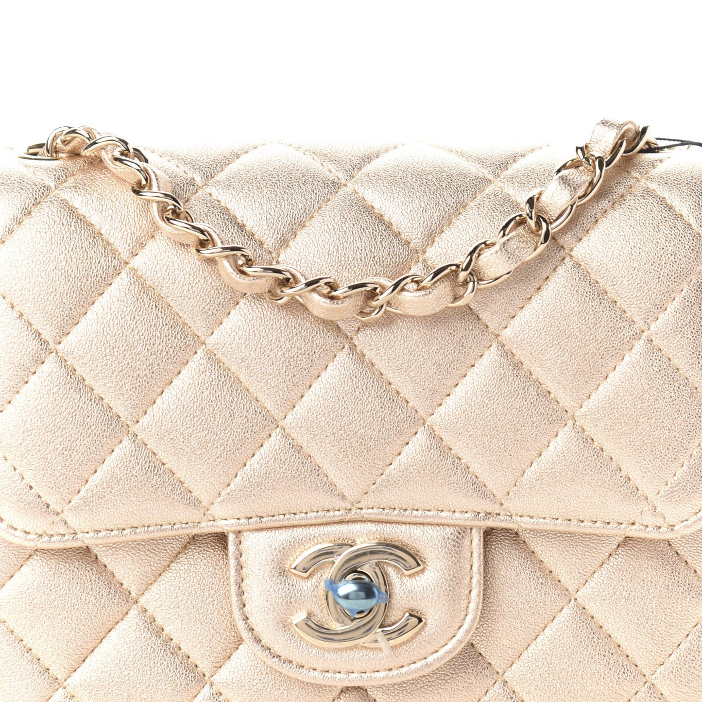 Metallic Lambskin Quilted Mini Square Flap Gold