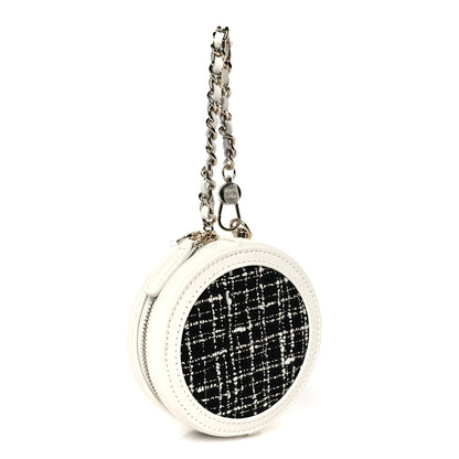 Chanel Tweed Quilted Round Filigree Pouch With Chain White Black 3 of 10