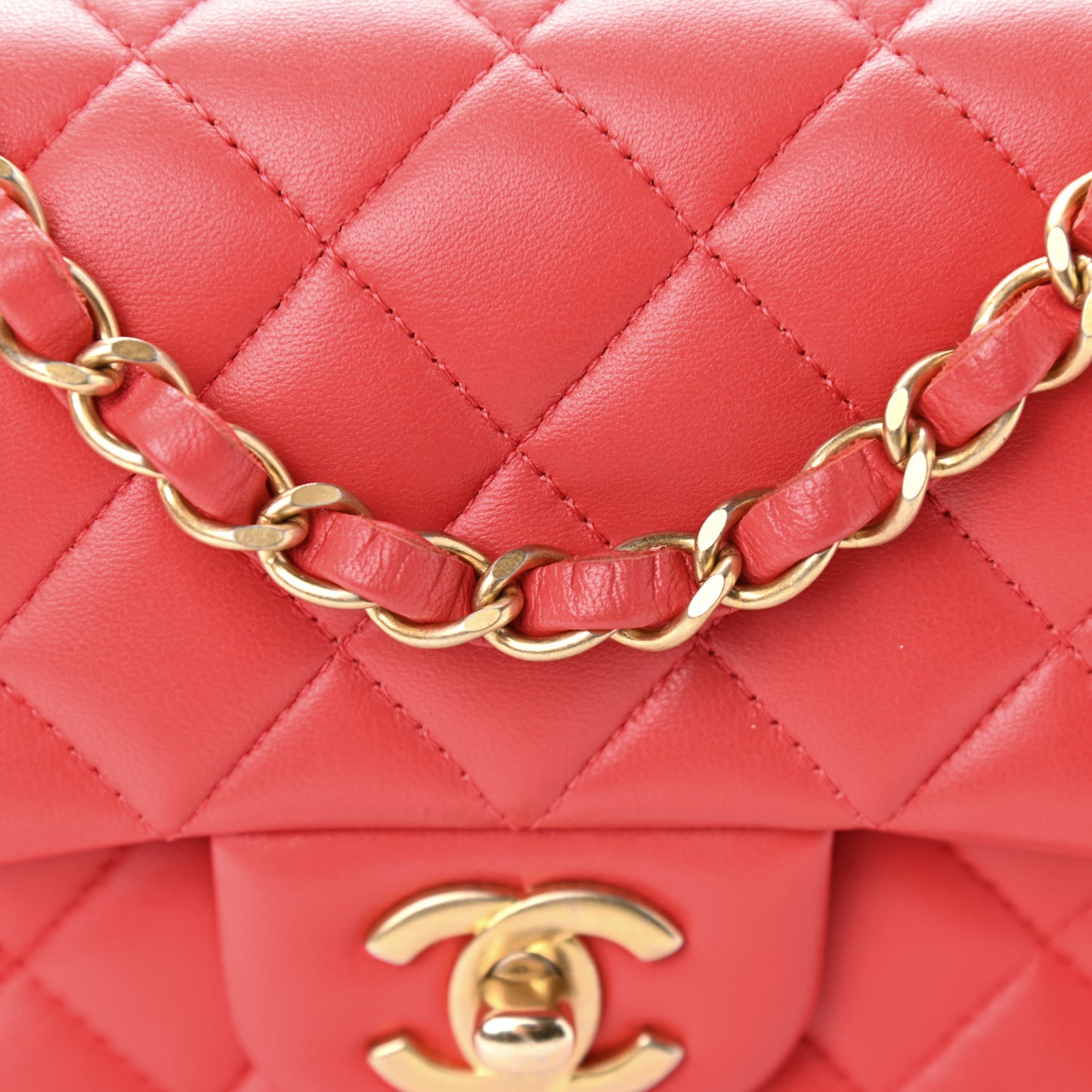 Lambskin Quilted Mini Rectangular Flap Red