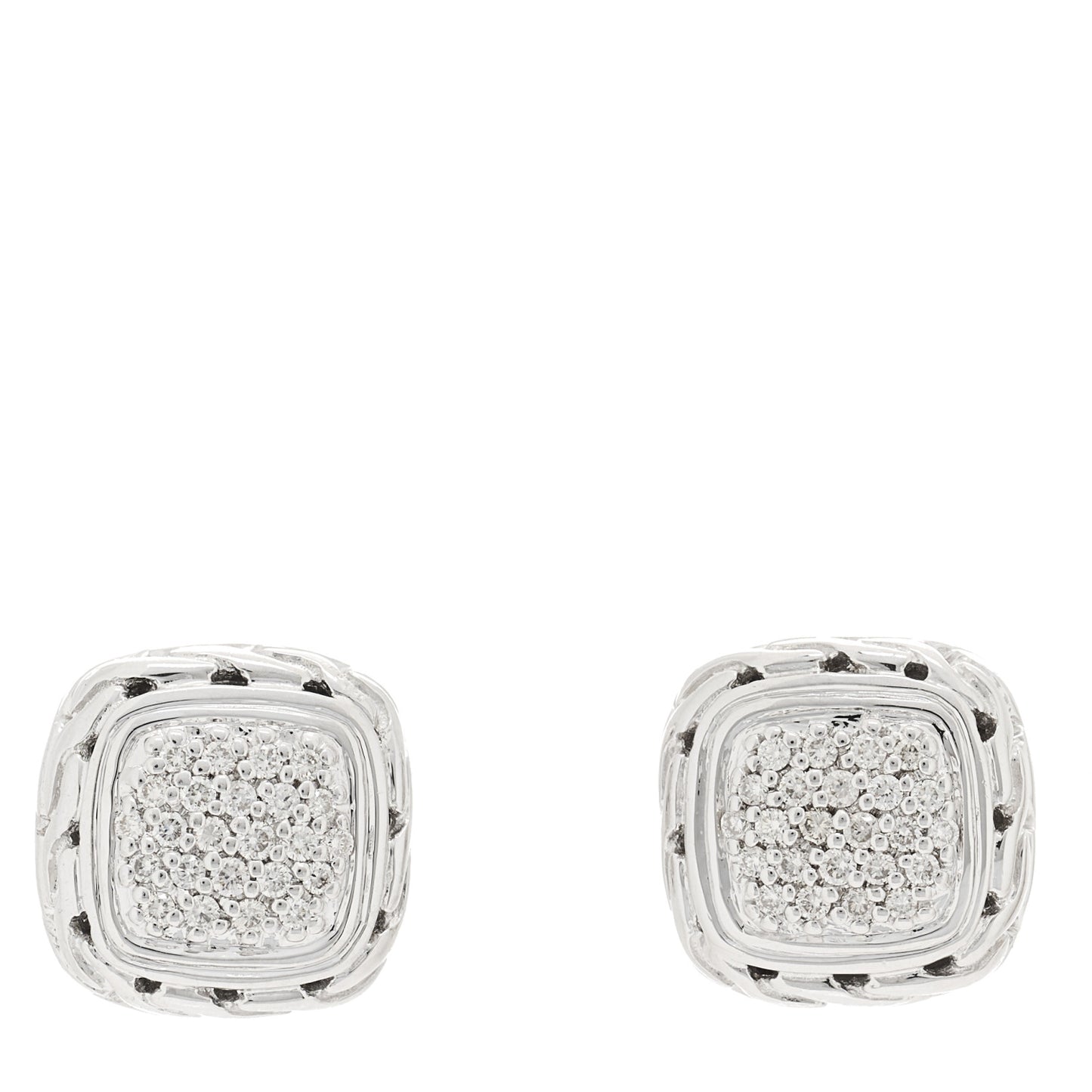 Sterling Silver Diamond Small Classic Chain Square Earrings