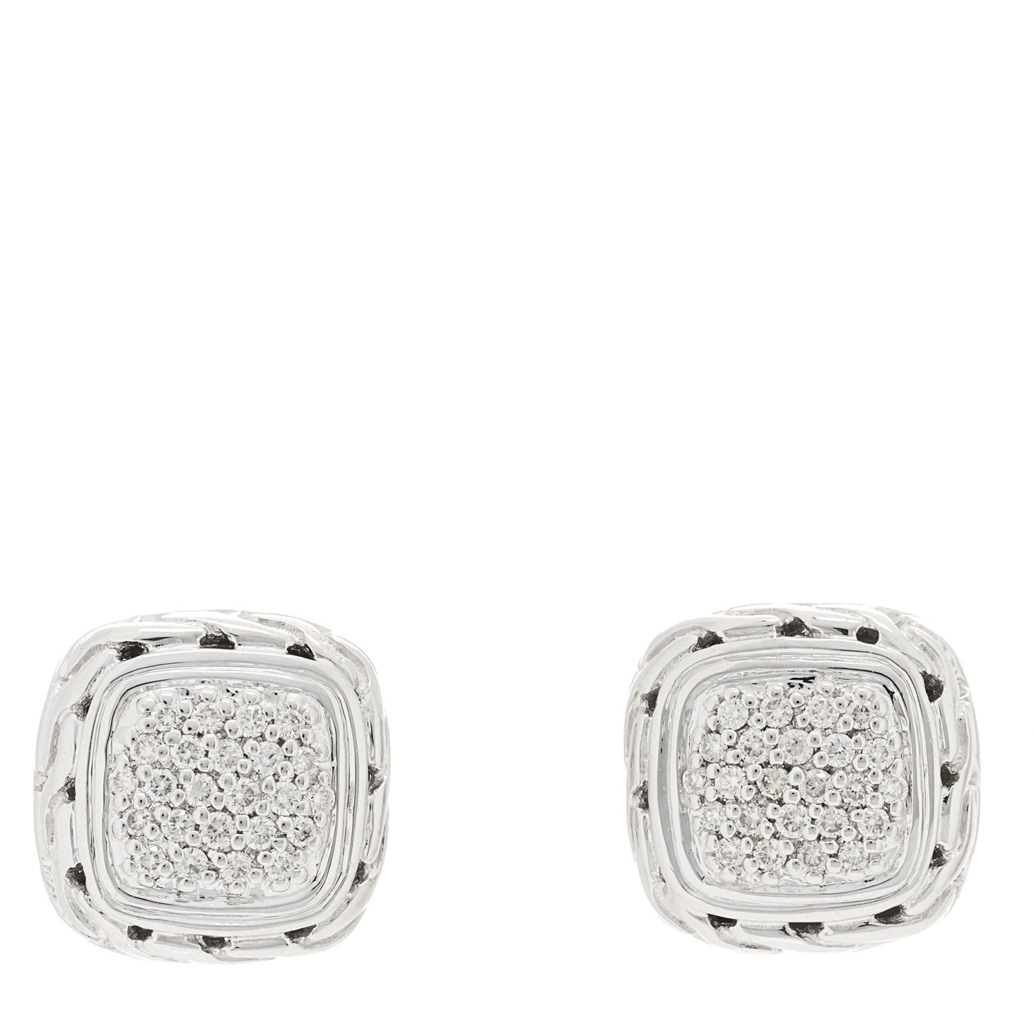John Hardy Sterling Silver Diamond Small Classic Chain Square Earrings 1 of 4