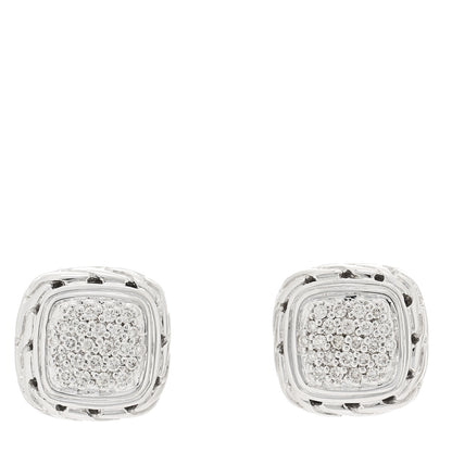 John Hardy Sterling Silver Diamond Small Classic Chain Square Earrings 1 of 4