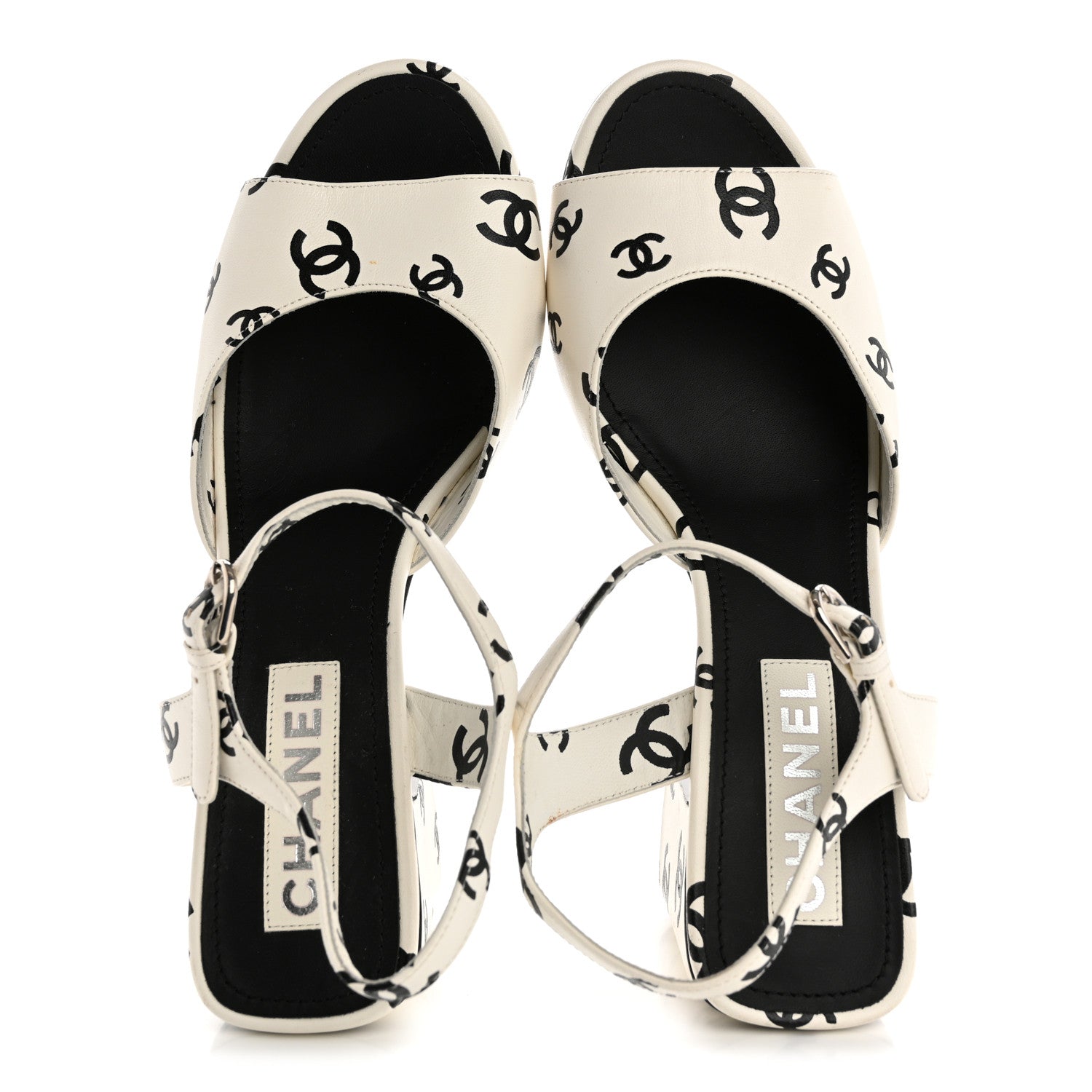 Chanel Lambskin Printed CC Sandals 41 White Black 2 of 12