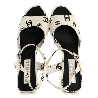 Chanel Lambskin Printed CC Sandals 41 White Black 2 of 12