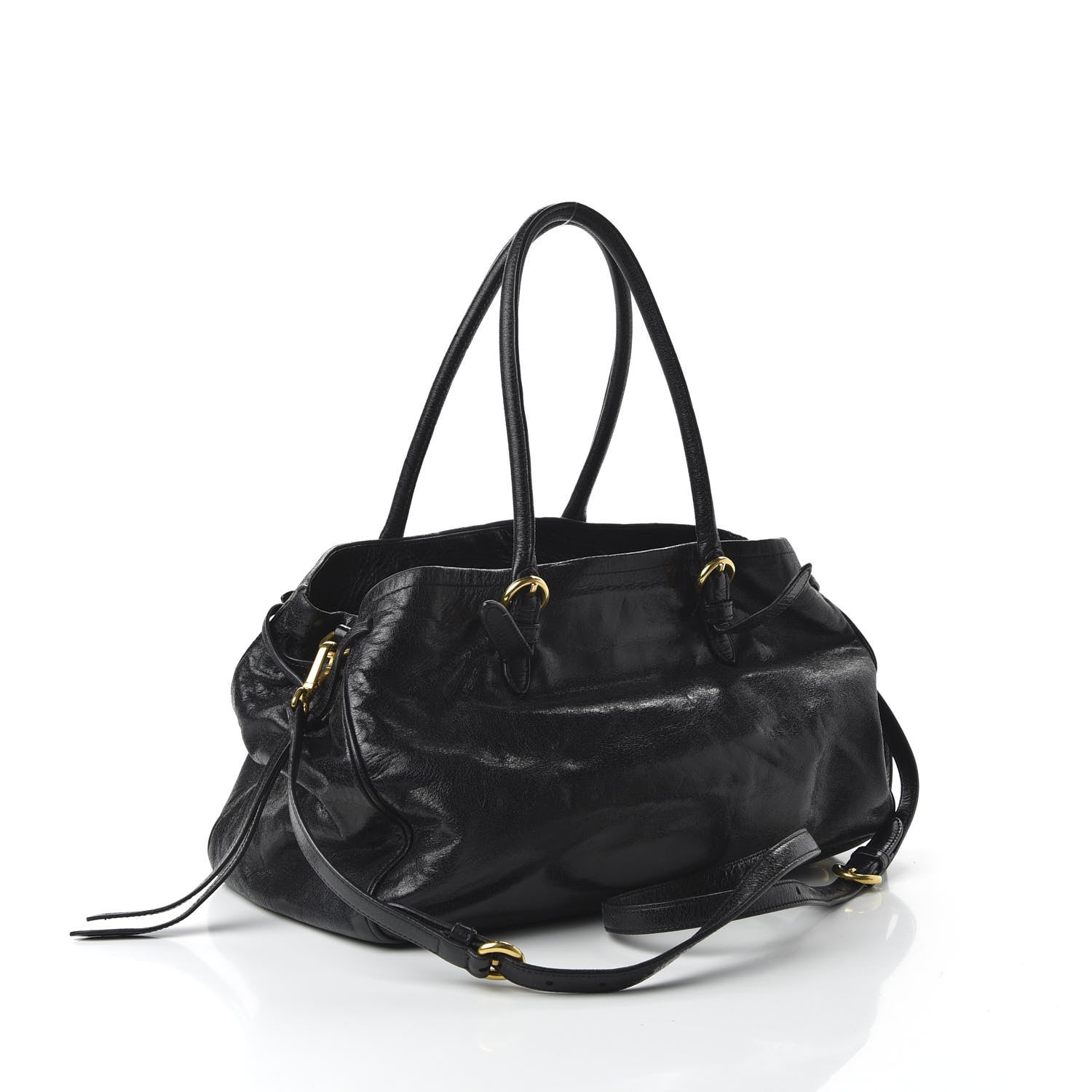 Miu Miu Vitello Shine Bow Shopping Tote Black 4 of 10