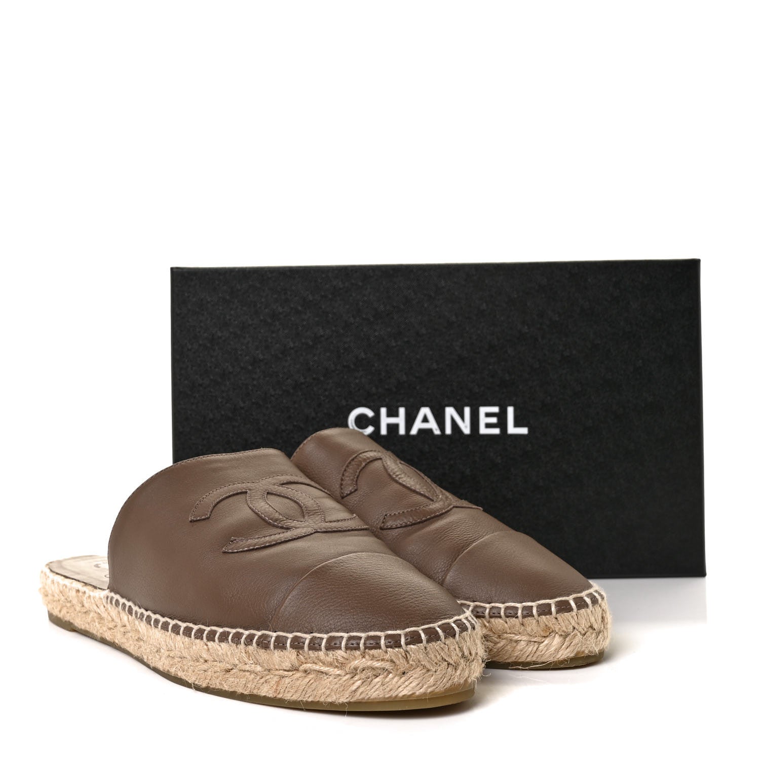Chanel Calfskin CC Espadrille Mules 41 Dark Beige 9 of 9