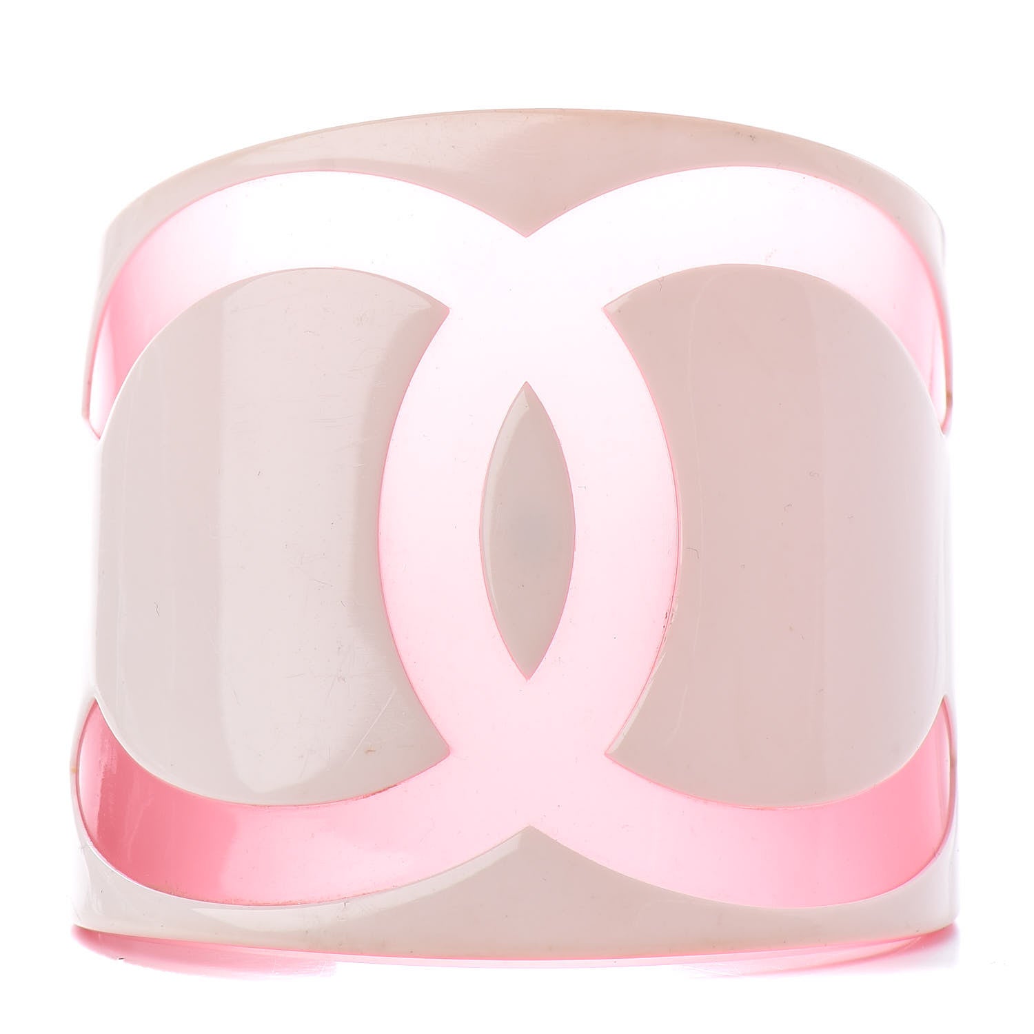 Chanel Resin CC Wide Cuff White Pink 1 of 4