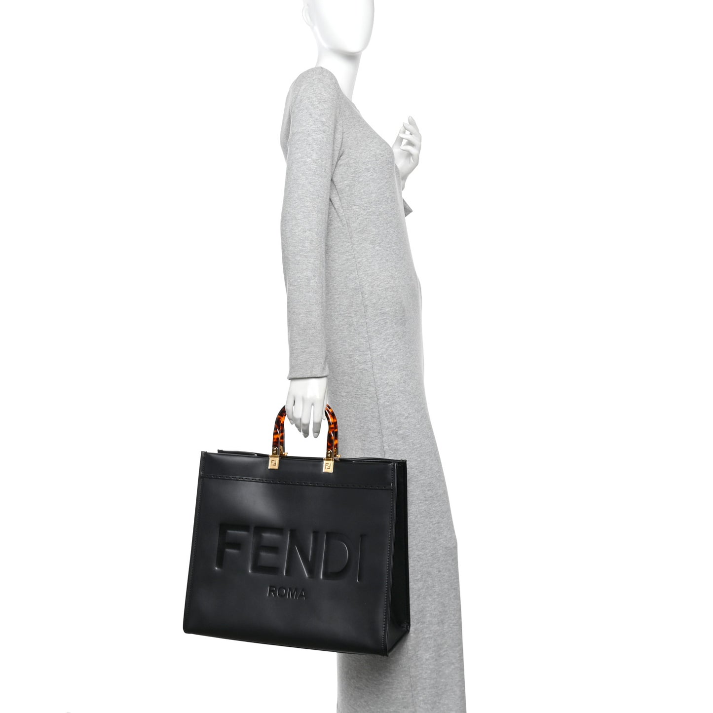 Vitello King Plexiglass Large Fendi Sunshine Shopper Tote Black
