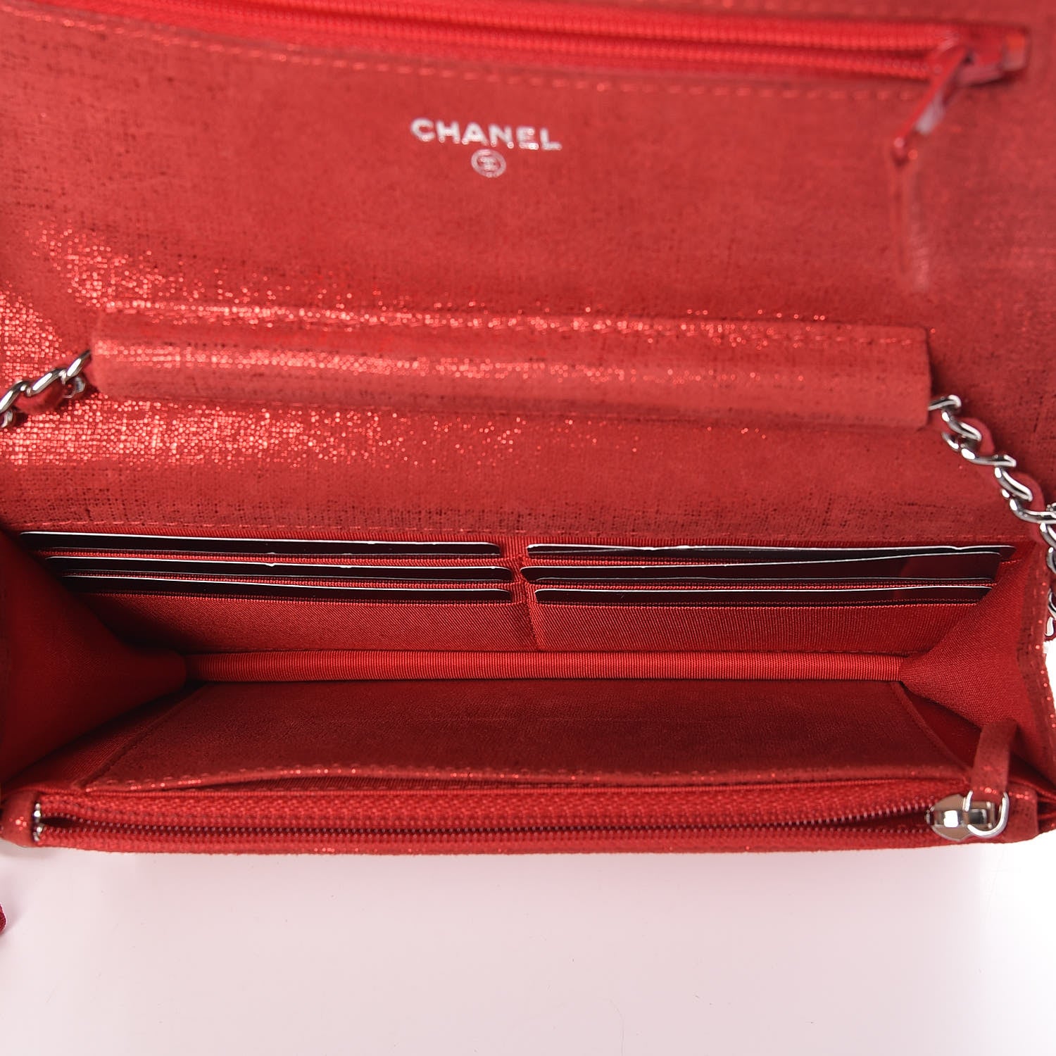 Chanel Metallic Iridescent Calfskin Wallet On Chain WOC Red 5 of 9