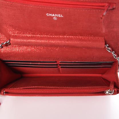 Chanel Metallic Iridescent Calfskin Wallet On Chain WOC Red 5 of 9