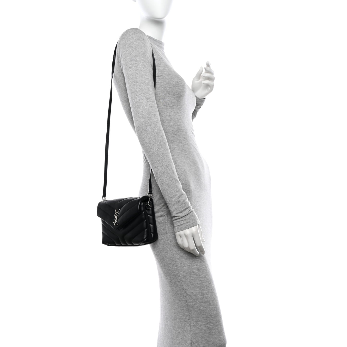 Calfskin Y Quilted Monogram Toy Loulou Crossbody Bag Black
