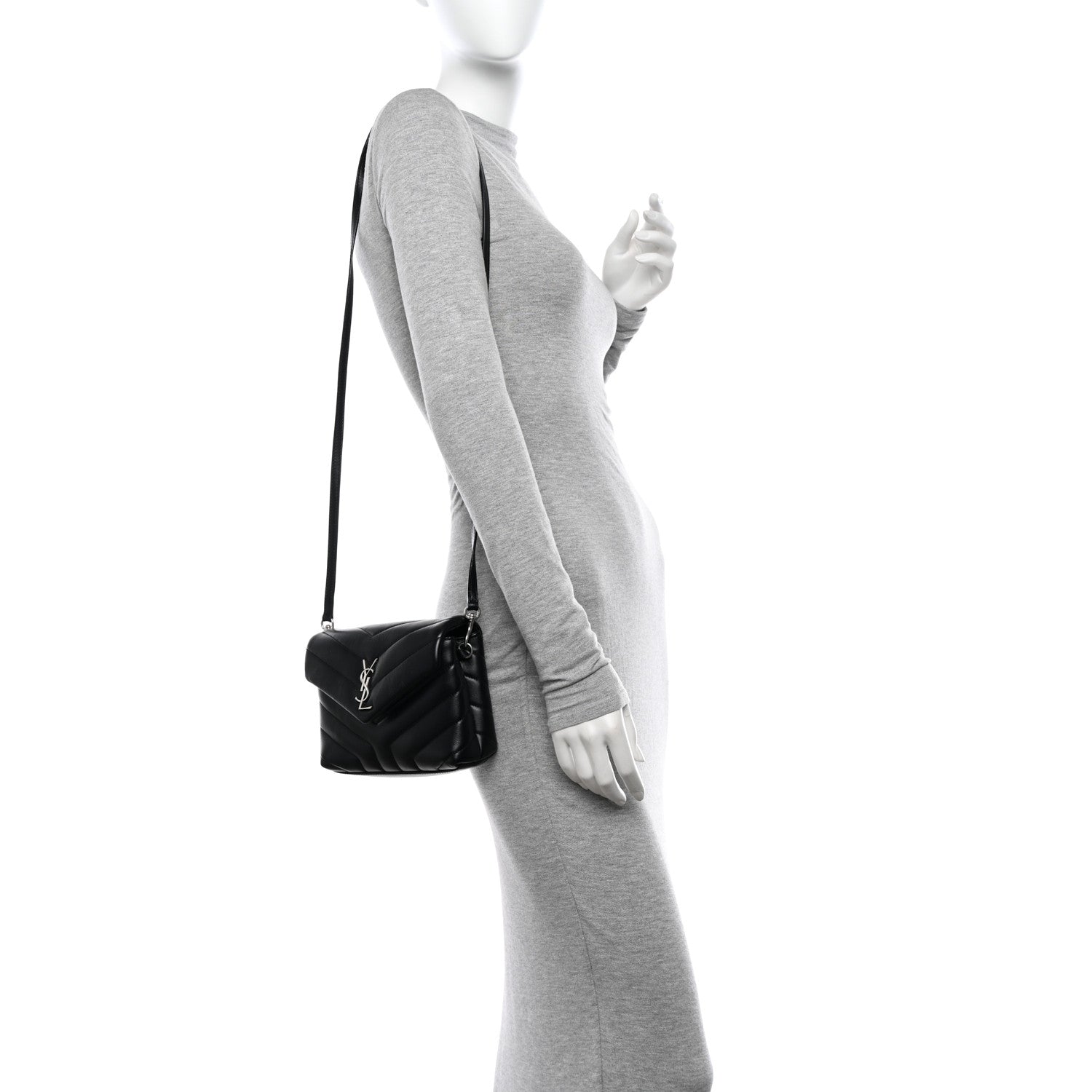 Saint Laurent Calfskin Y Quilted Monogram Toy Loulou Crossbody Bag Black 2 of 12