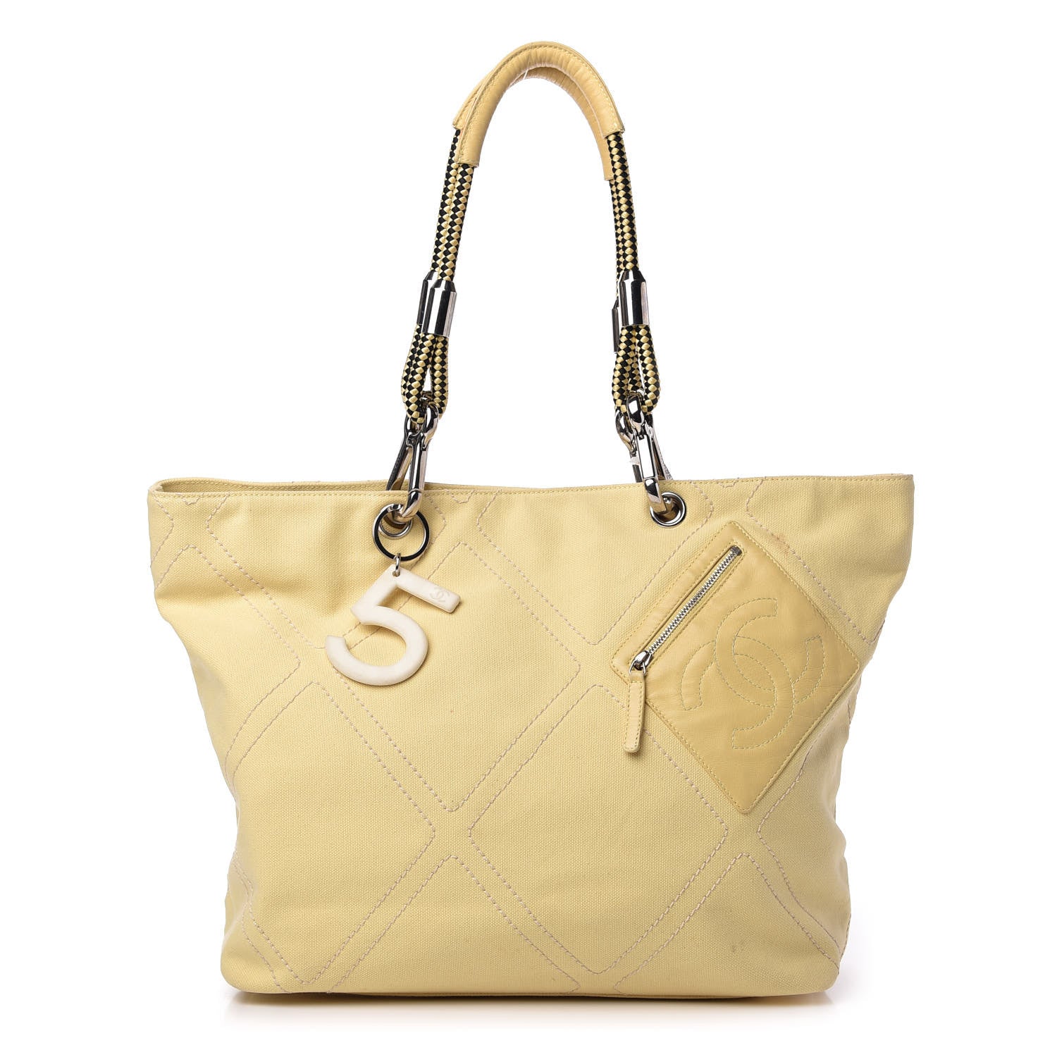 Chanel Canvas Stitched CC N°5 Shopping Tote Yellow 1 of 13
