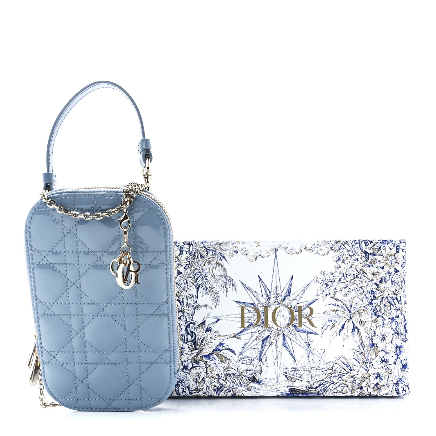Christian Dior Patent Cannage Lady Dior Phone Holder Cloud Blue 12 of 12