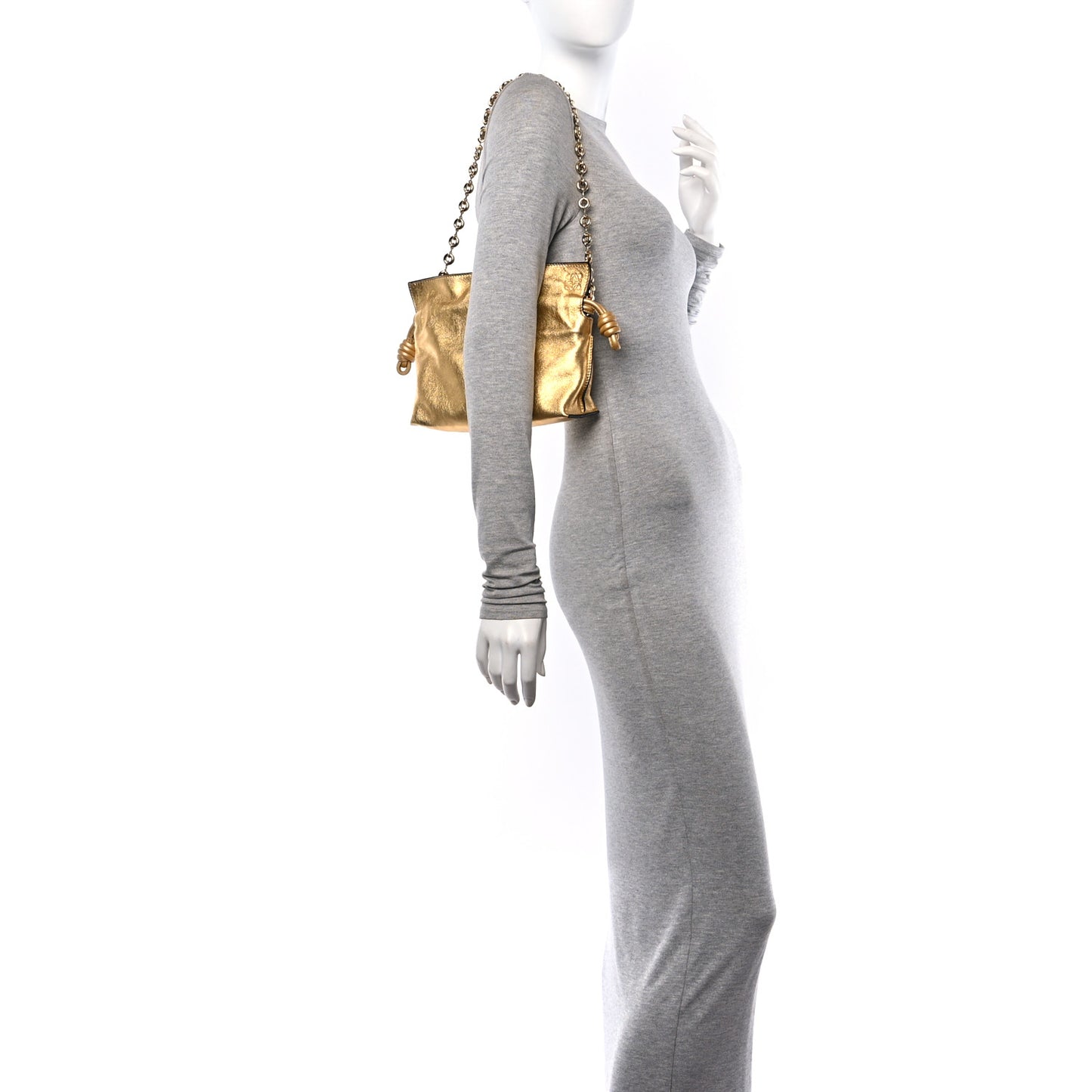 Metallic Calfskin Mini Chain Flamenco Knot Clutch Gold