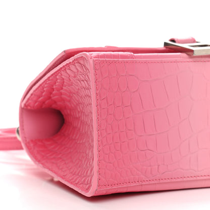 Balenciaga Calfskin Crocodile Embossed Degrade Small Hourglass Top Handle Bag Sweet Pink 8 of 10